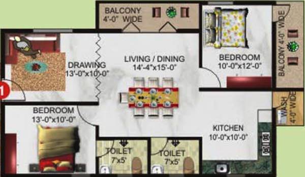 Excel Florance (2BHK+2T (1,200 sq ft) 1200 sq ft)