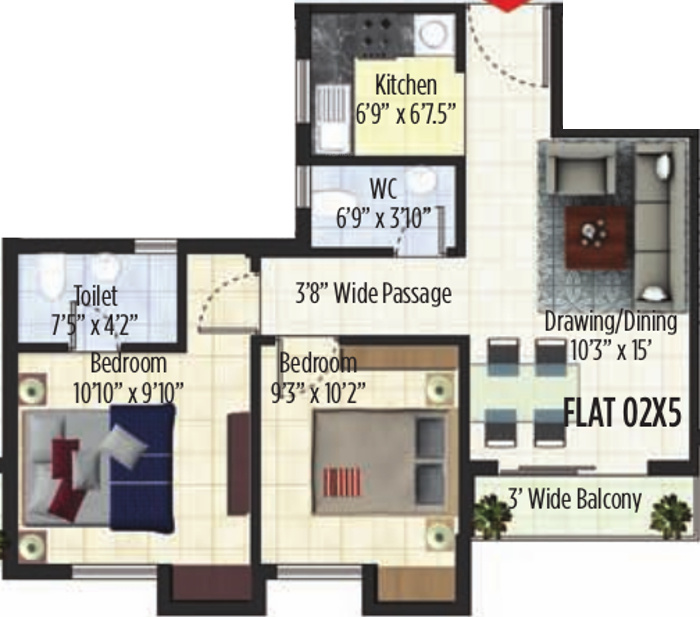 Primarc and Riya group Aura (2BHK+2T (821 sq ft) 821 sq ft)
