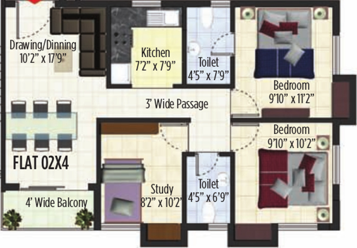 Primarc and Riya group Aura (2BHK+2T (992 sq ft) + Study Room 992 sq ft)