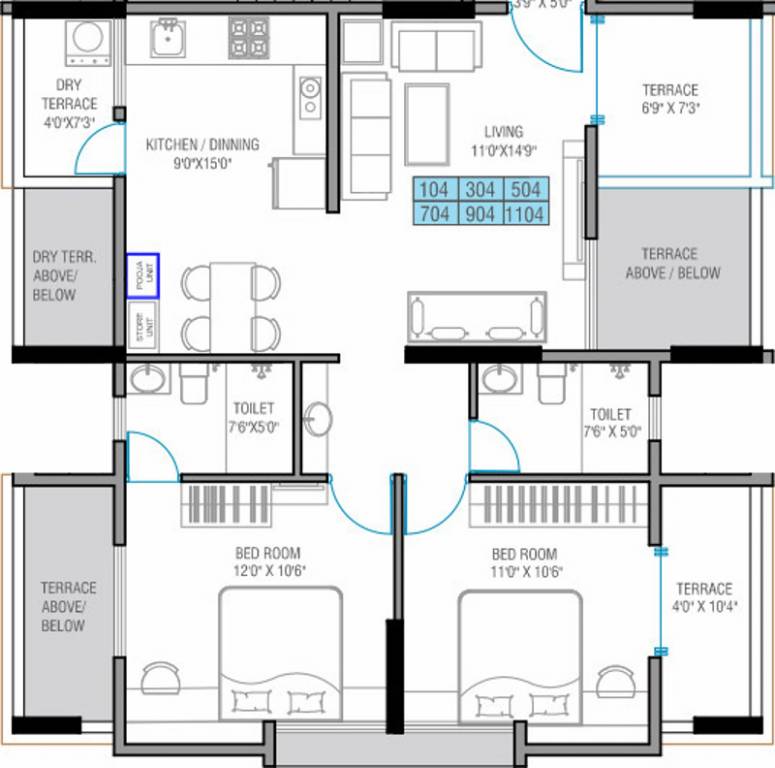 Golecha Ethos (2BHK+2T (1,069 sq ft) 1069 sq ft)