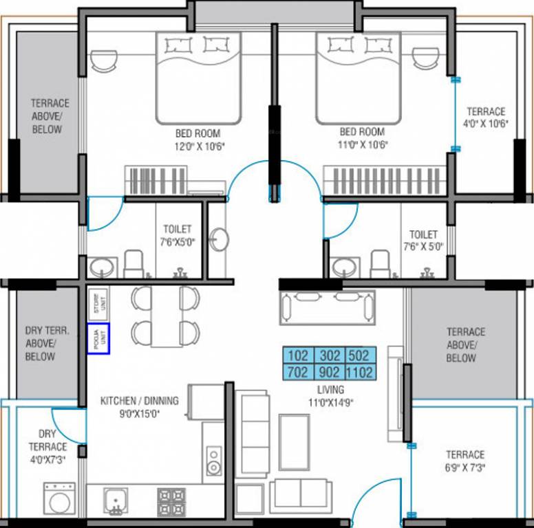 Golecha Ethos (2BHK+2T (1,072 sq ft) 1072 sq ft)