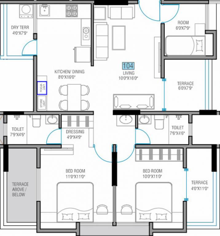 Golecha Ethos (2BHK+2T (1,143 sq ft) 1143 sq ft)