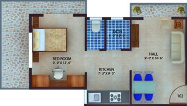 Jet Infraventure Shree Samartha Floor Plan (1BHK+1T (585 sq ft) 585 sq ft)