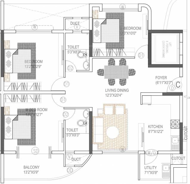 Windsor Amulyam (3BHK+2T (1,532 sq ft) 1532 sq ft)