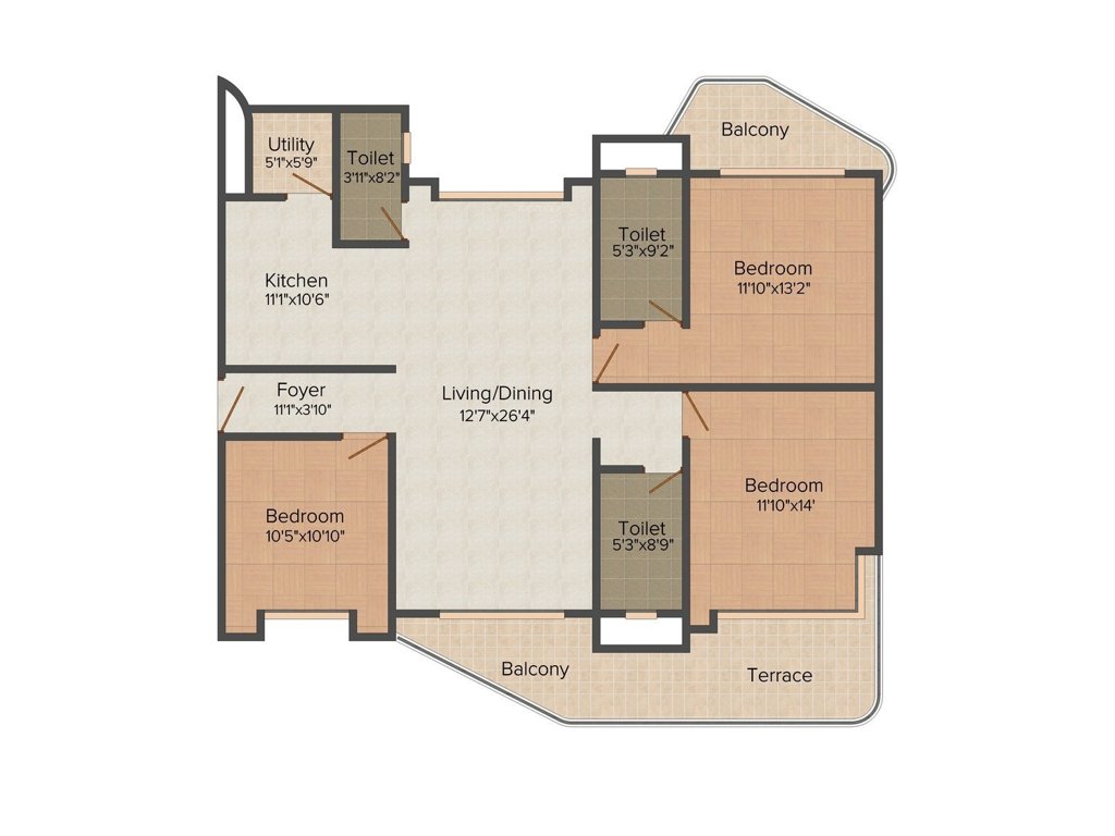 Windsor Amulyam (3BHK+3T (1,609 sq ft) 1609 sq ft)