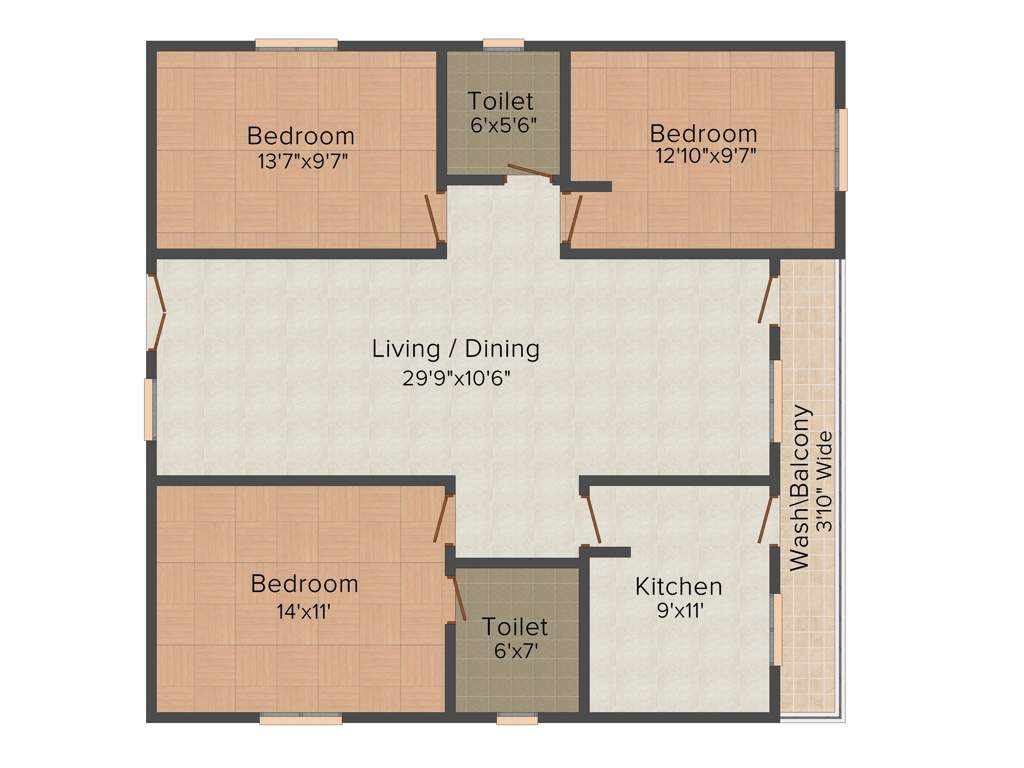 Primark Sri Sai Residency (3BHK+2T (1,400 sq ft) 1400 sq ft)