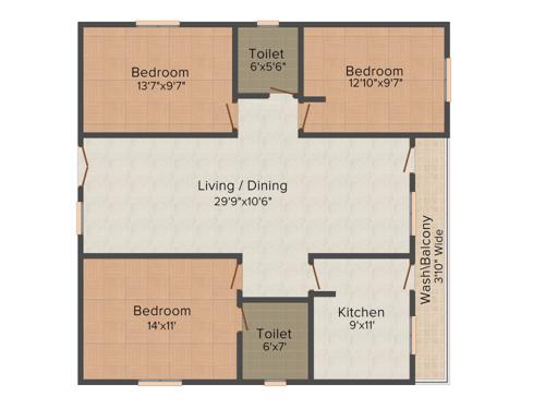Primark Sri Sai Residency (3BHK+2T (1,400 sq ft) 1400 sq ft) Primark Sri Sai Residency (3BHK+2T (1,400 sq ft) 1400 sq ft)