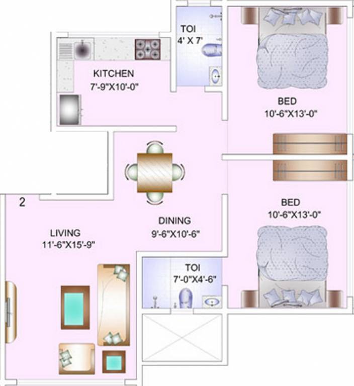 Zodiac Venus (2BHK+2T (1,250 sq ft) 1250 sq ft)