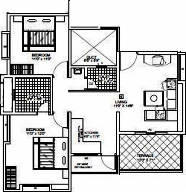 Trimurti Group Blue Heaven Floor Plan (2BHK+2T (925 sq ft) 925 sq ft)