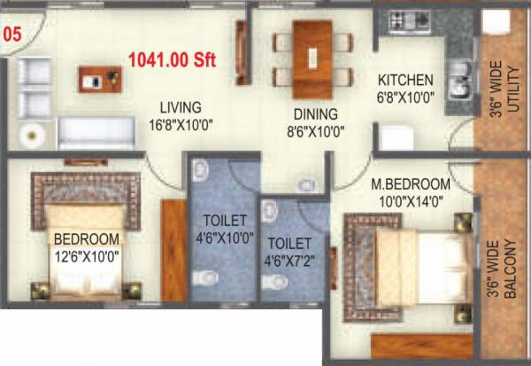 SLV Lavender (2BHK+2T (1,041 sq ft) 1041 sq ft)