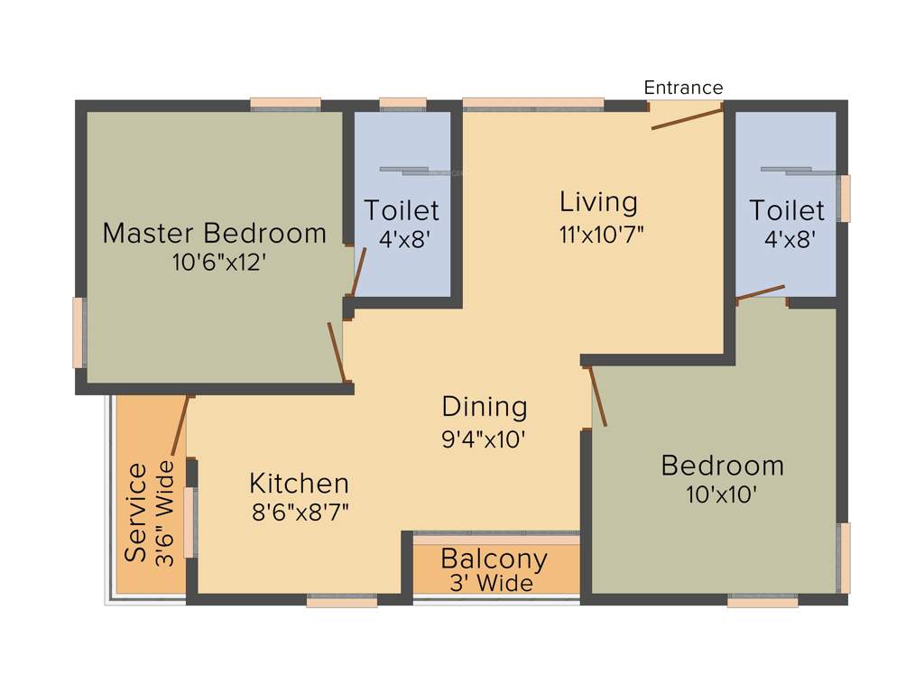 Whitestone Veroso (2BHK+2T (1,000 sq ft) 1000 sq ft)