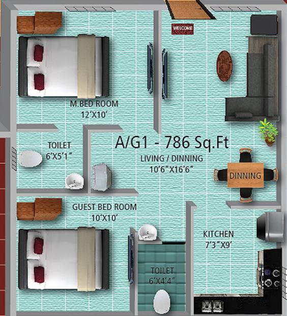Real Golden Orchid (2BHK+2T (786 sq ft) 786 sq ft)
