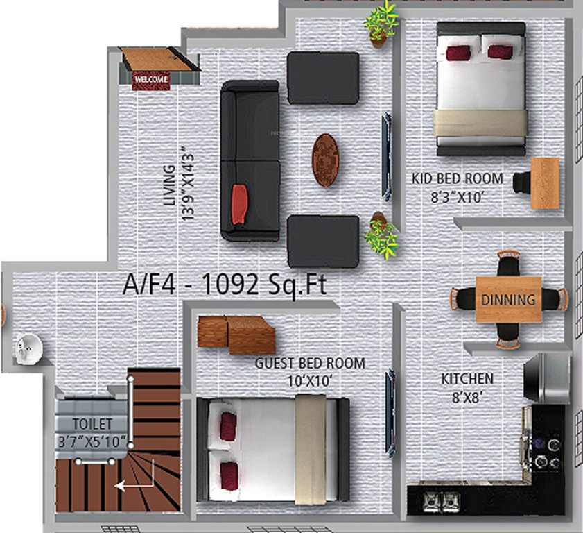 Real Golden Orchid (3BHK+2T (1,092 sq ft) 1092 sq ft)