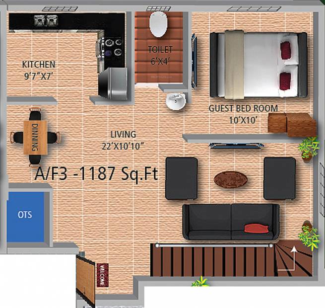 Real Golden Orchid (3BHK+2T (1,187 sq ft) 1187 sq ft)
