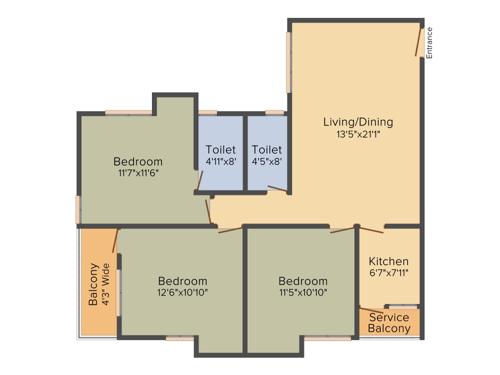 Bengal Elegance (3BHK+2T (1,305 sq ft) 1305 sq ft) Bengal Elegance (3BHK+2T (1,305 sq ft) 1305 sq ft)