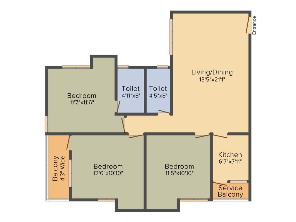 Bengal Elegance (3BHK+2T (1,305 sq ft) 1305 sq ft)