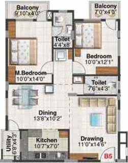 966 sq ft 2 BHK Floor Plan Image - Chola Builders Srinivasa Available for  sale 