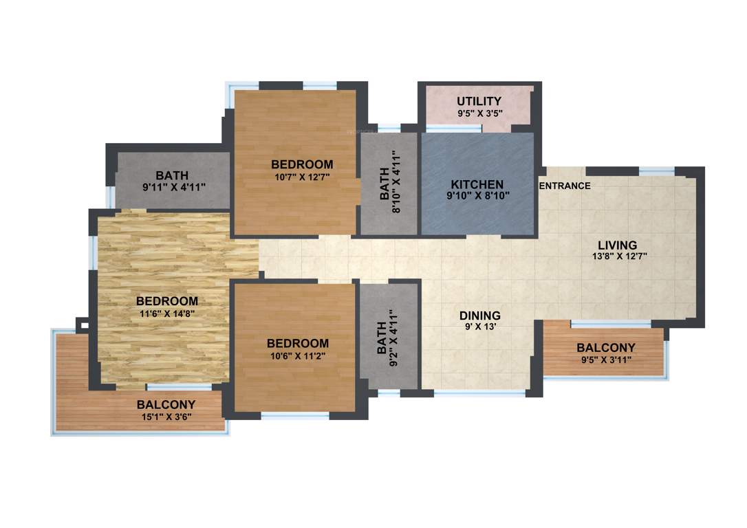 Mahindra Aqualily (3BHK+3T (1,605 sq ft) 1605 sq ft)
