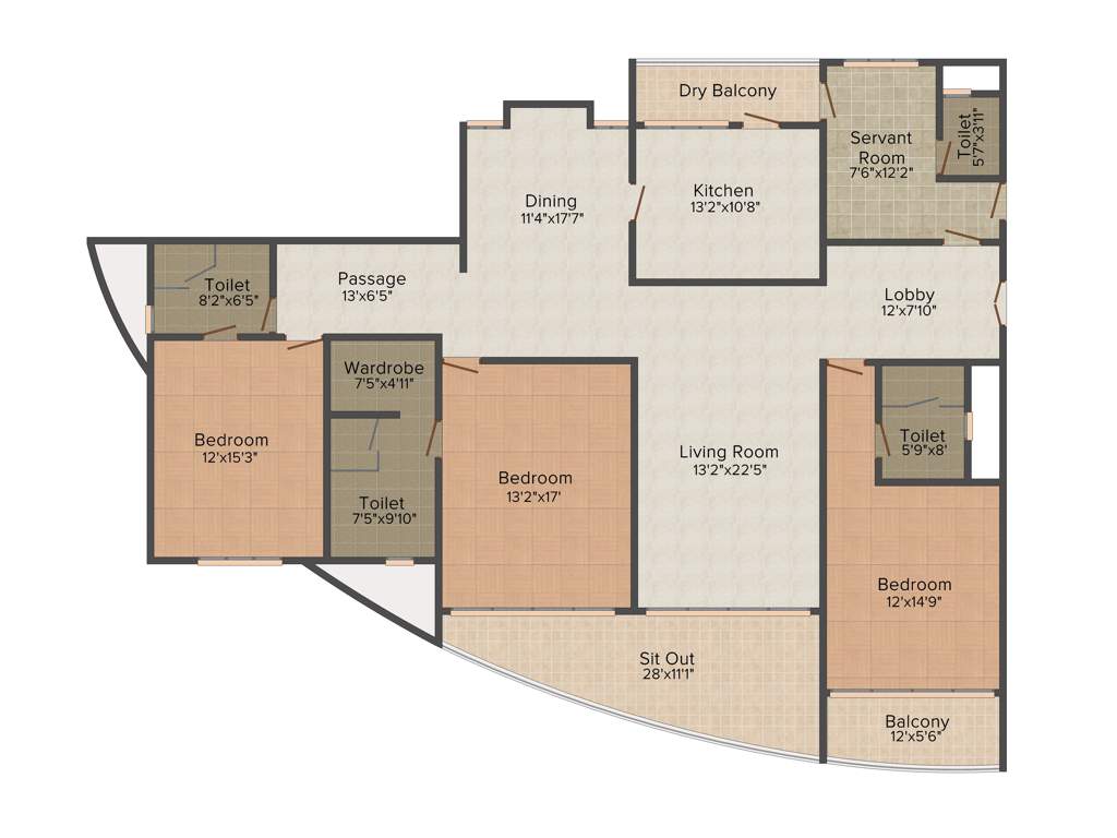 Clover Palisades (3BHK+4T (2,600 sq ft)   Servant Room 2600 sq ft)
