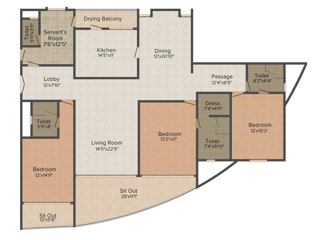 Clover Palisades (3BHK+4T (2,800 sq ft)   Servant Room 2800 sq ft)