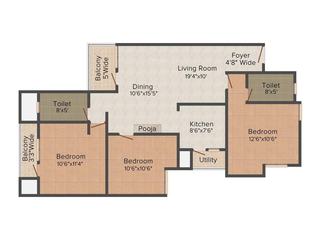 Sugal and Damani Foundations Lake Side (3BHK+2T (1,313 sq ft) 1313 sq ft)