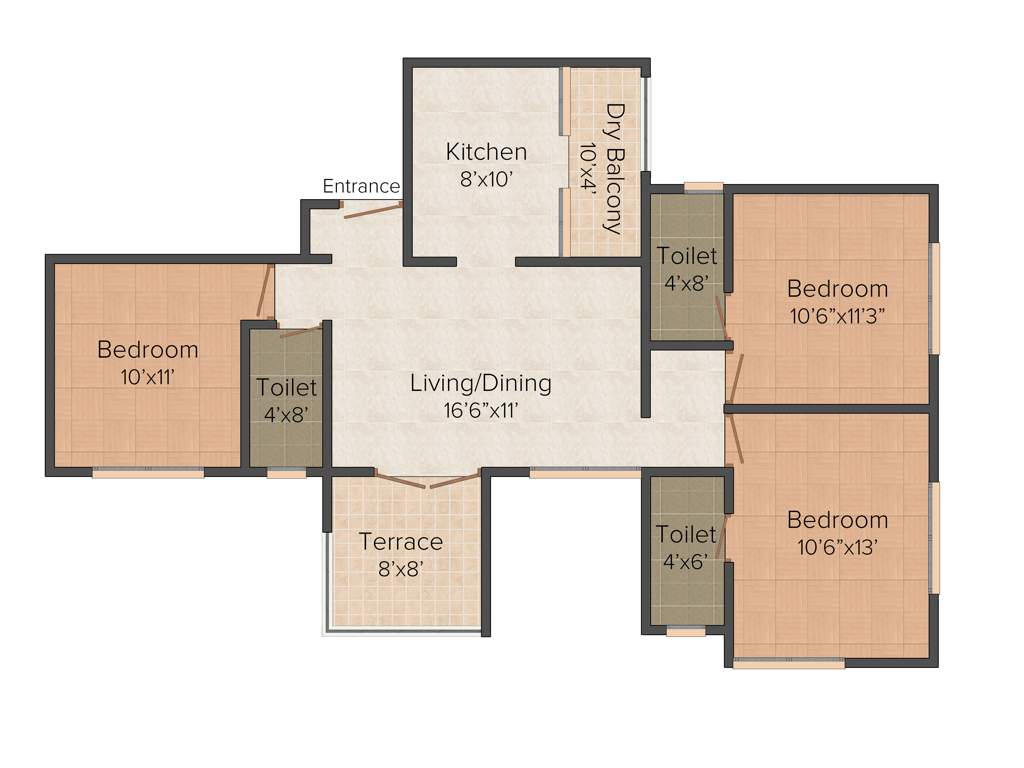 Rainbow Revell Orchid (3BHK+2T (1,280 sq ft) 1280 sq ft)