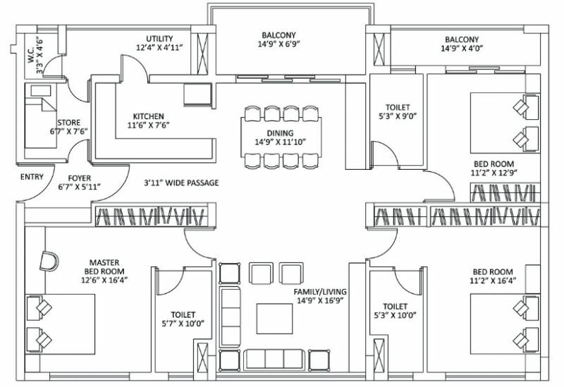 Srijan The Address (3BHK+3T (2,486 sq ft)   Servant Room 2486 sq ft)