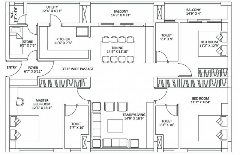 Srijan The Address (3BHK+3T (2,440 sq ft)   Servant Room 2440 sq ft)