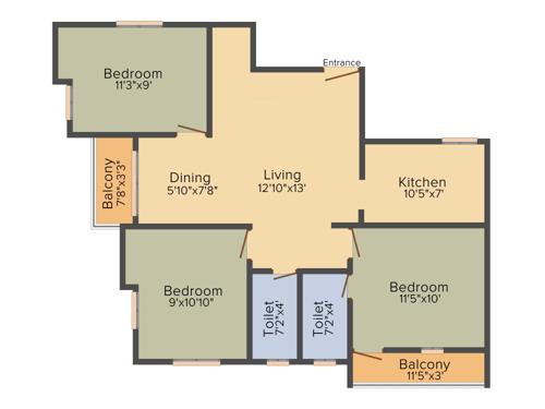 Naaghappa Sapphire (3BHK+2T (1,071 sq ft) 1071 sq ft)