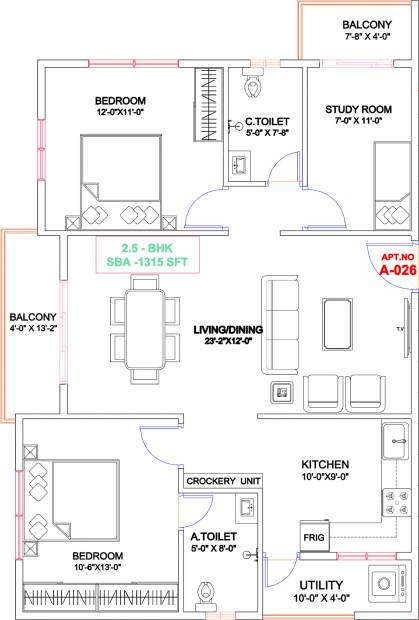 Disha Central Park (2BHK+2T (1,315 sq ft)   Study Room 1315 sq ft)