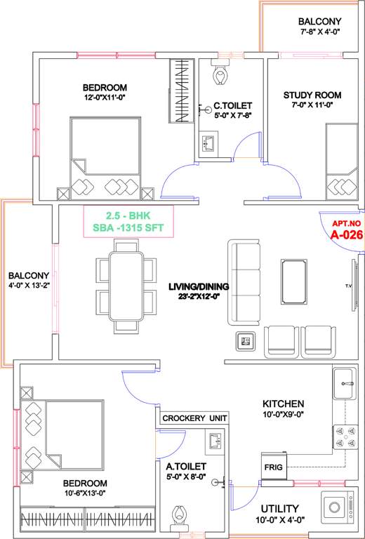 Disha Central Park (2BHK+2T (1,315 sq ft)   Study Room 1315 sq ft)