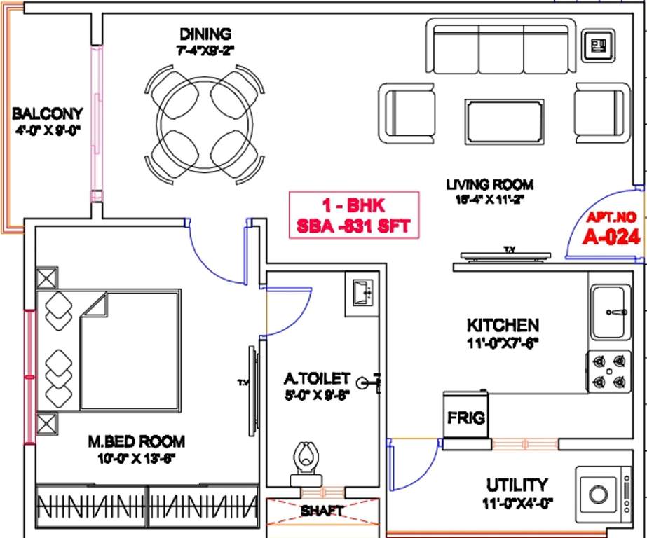 Disha Central Park (1BHK+1T (831 sq ft) 831 sq ft)
