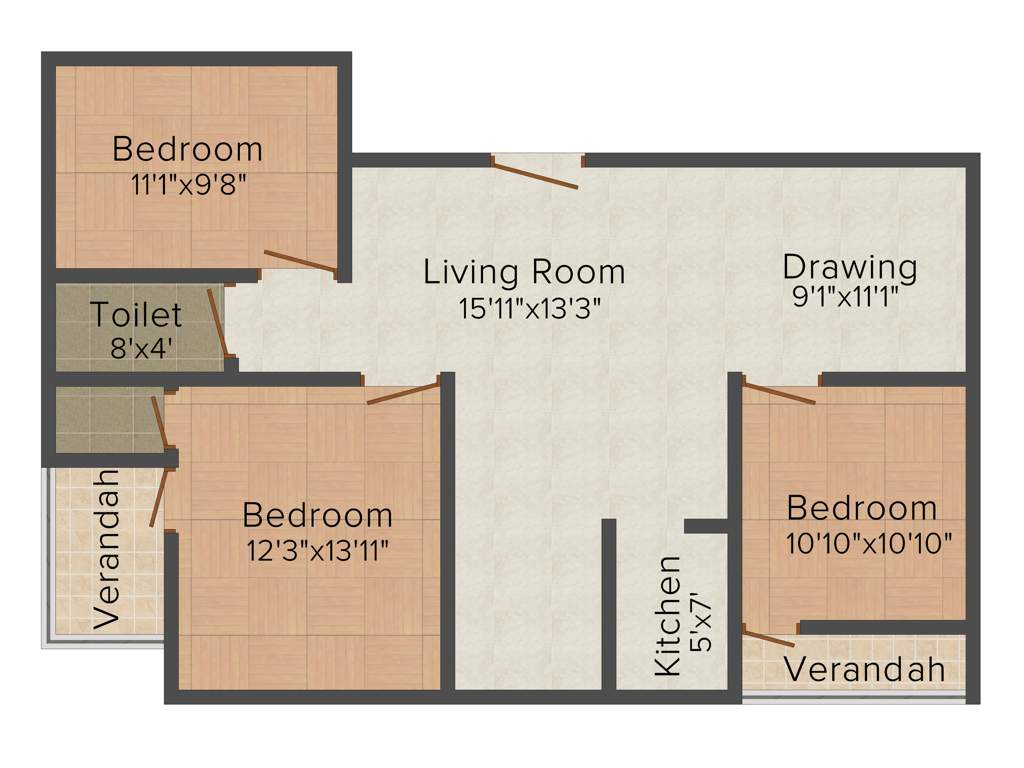 Gangotri Pratistha (3BHK+2T (1,511 sq ft) 1511 sq ft)