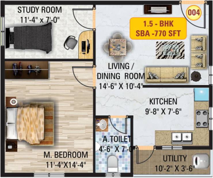 Mitra Solitaire (1BHK+1T (770 sq ft)   Study Room 770 sq ft)
