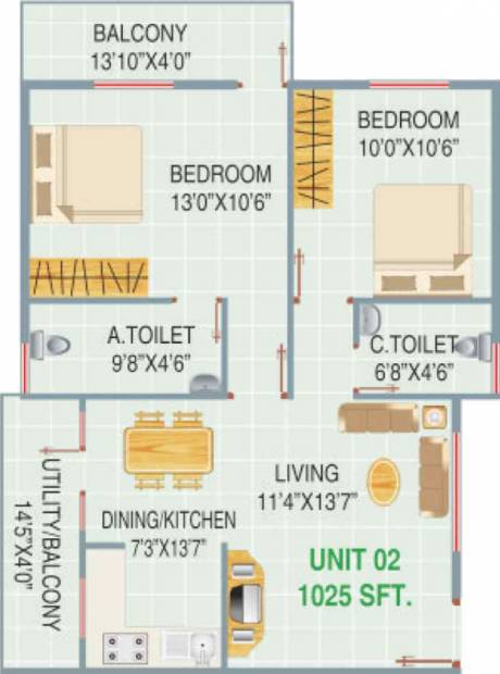 RV Shelters RVM Residency (2BHK+2T (1,025 sq ft) 1025 sq ft)