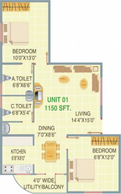 RV Shelters RVM Residency (2BHK+2T (1,150 sq ft) 1150 sq ft)