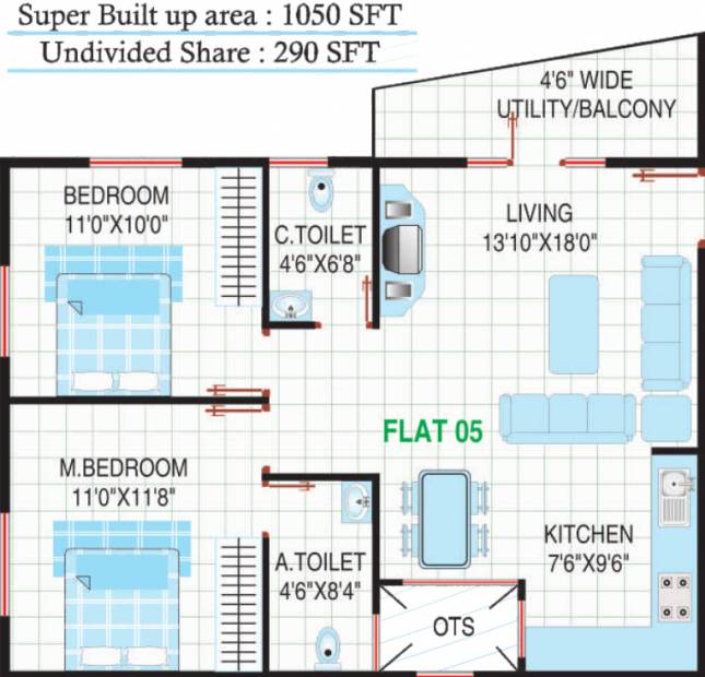 RV Alpha Residency (2BHK+2T (1,050 sq ft) 1050 sq ft)