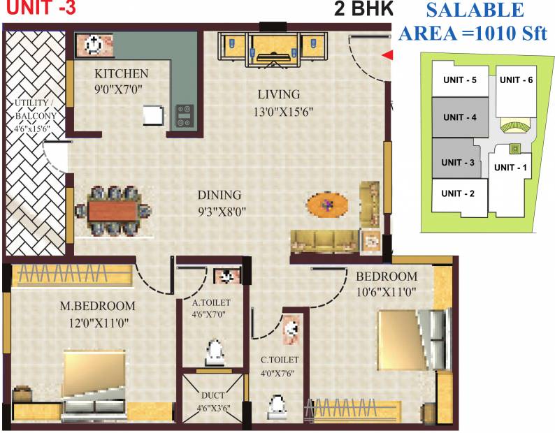 GK Shelters SLV Garden Floor Plan (2BHK+2T (1,010 sq ft) 1010 sq ft)