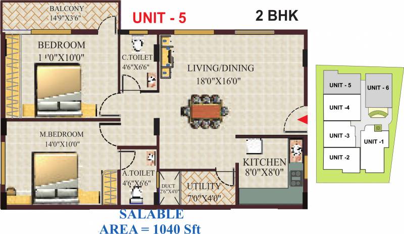 GK Shelters SLV Garden Floor Plan (2BHK+2T (1,040 sq ft) 1040 sq ft)