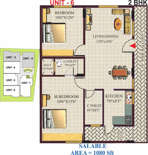 GK Shelters SLV Garden Floor Plan (2BHK+2T (1,080 sq ft) 1080 sq ft)