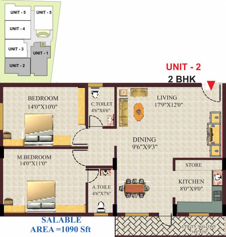Floor Plan (2BHK+2T (1,090 sq ft) 1090 sq ft) GK Shelters SLV Garden Floor Plan (2BHK+2T (1,090 sq ft) 1090 sq ft)