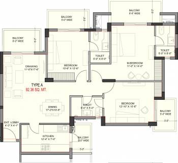1730 Sq Ft 3 Bhk Floor Plan Image Ashiana Homes Mulberry