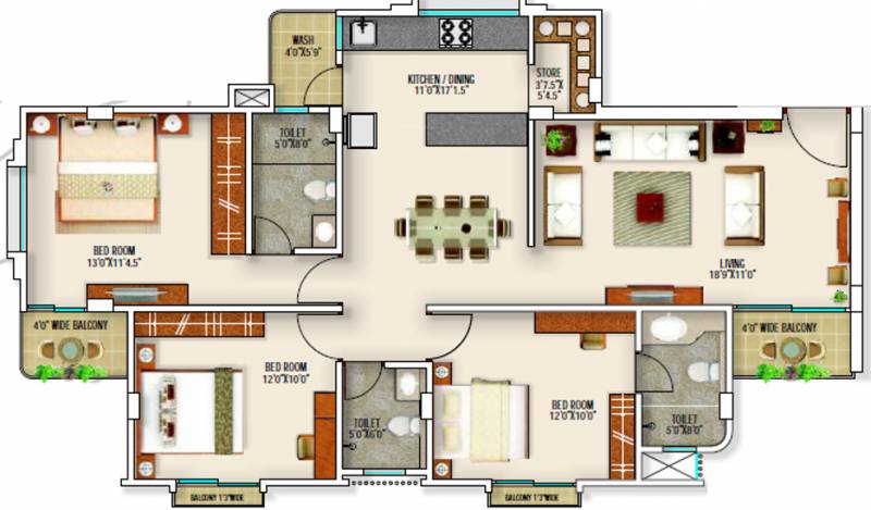 Narayan Highlife Apartments (3BHK+3T (1,600 sq ft) 1600 sq ft)