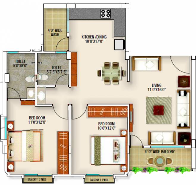 Narayan Highlife Apartments (2BHK+2T (1,400 sq ft) 1400 sq ft)