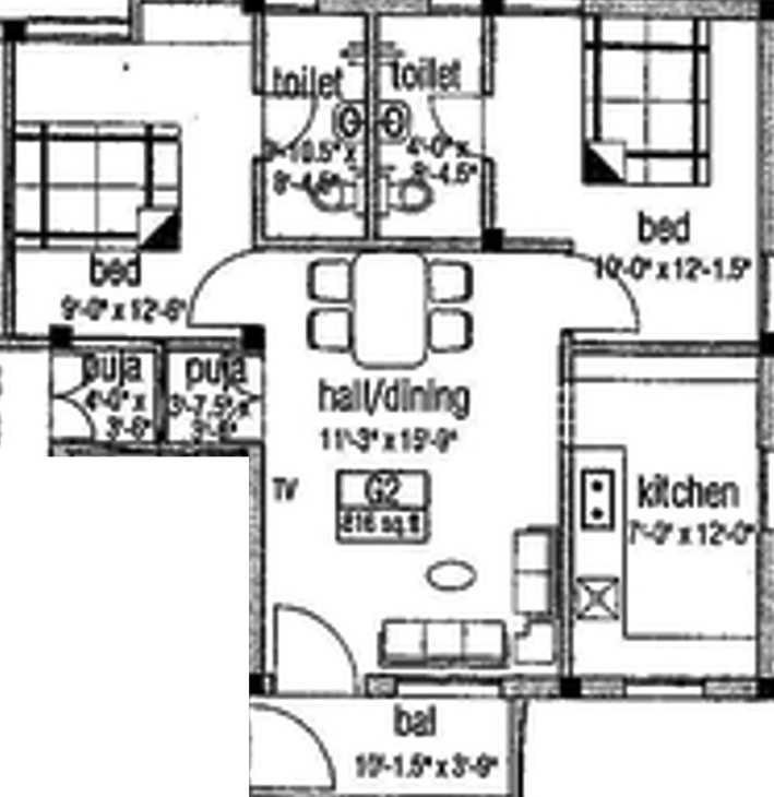Floor Plan (2BHK+2T (816 sq ft) 816 sq ft) Nithin Property Gokulam And Ishwaryam Floor Plan (2BHK+2T (816 sq ft) 816 sq ft)