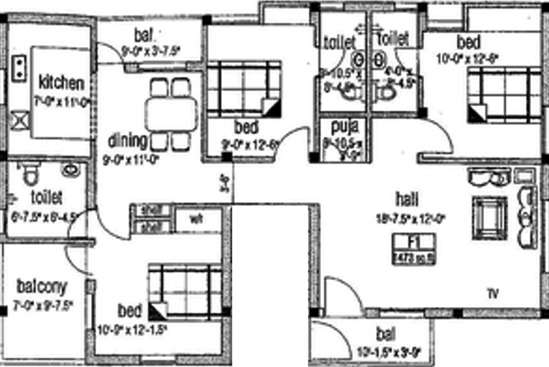 Floor Plan (3BHK+3T (1,484 sq ft) 1484 sq ft) Nithin Property Gokulam And Ishwaryam Floor Plan (3BHK+3T (1,484 sq ft) 1484 sq ft)