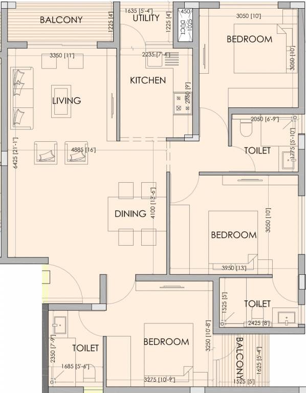 Zaffars Dewberries (3BHK+3T (1,360 sq ft) 1360 sq ft)