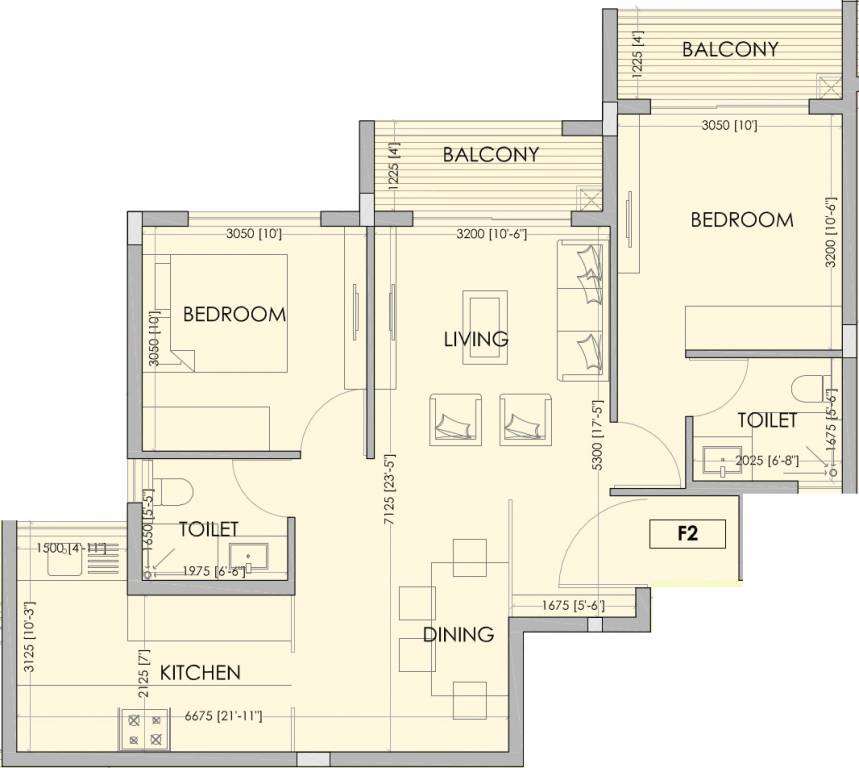 Zaffars Dewberries (2BHK+2T (1,059 sq ft) 1059 sq ft)