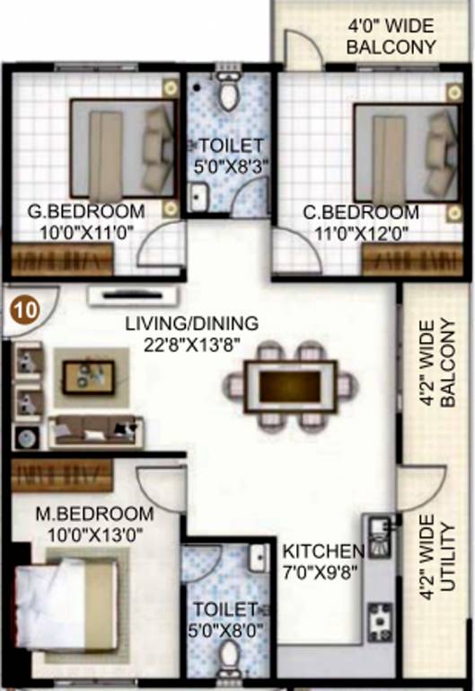 SLS Silicon Valley (3BHK+2T (1,318 sq ft) 1318 sq ft)