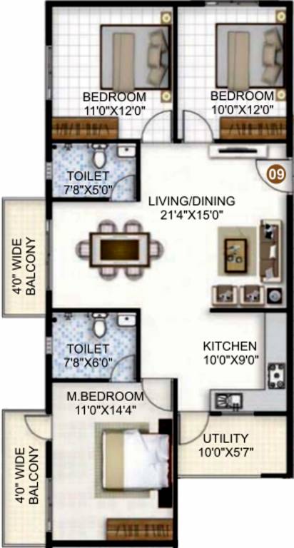 SLS Silicon Valley (3BHK+2T (1,319 sq ft) 1319 sq ft)